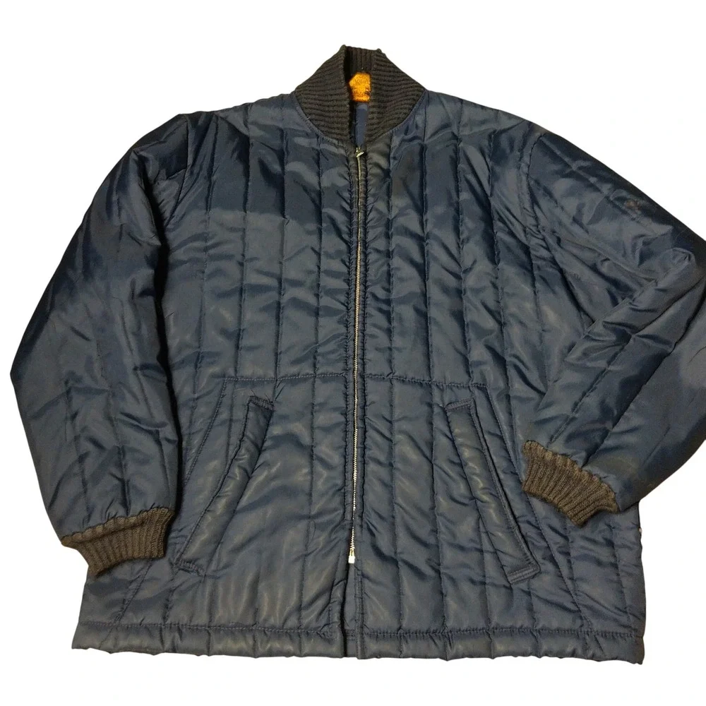 Vintage Knapp Outerwear Quilted Chore Jacket Navy Blue Full Zip Workwear Size 46
